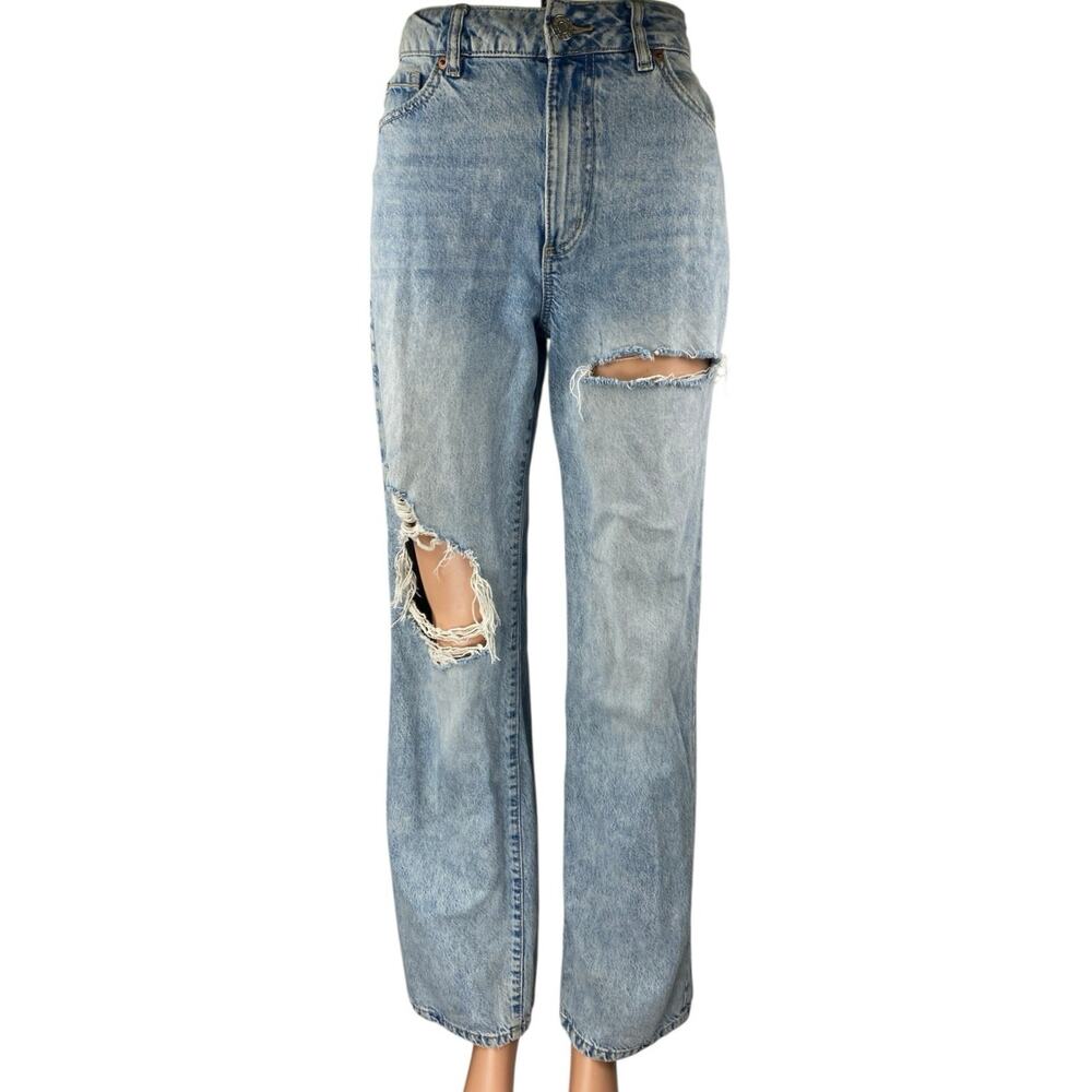 Garage Women's Blue High Rise Distressed Straight Wide Leg Denim Jeans Pants 0